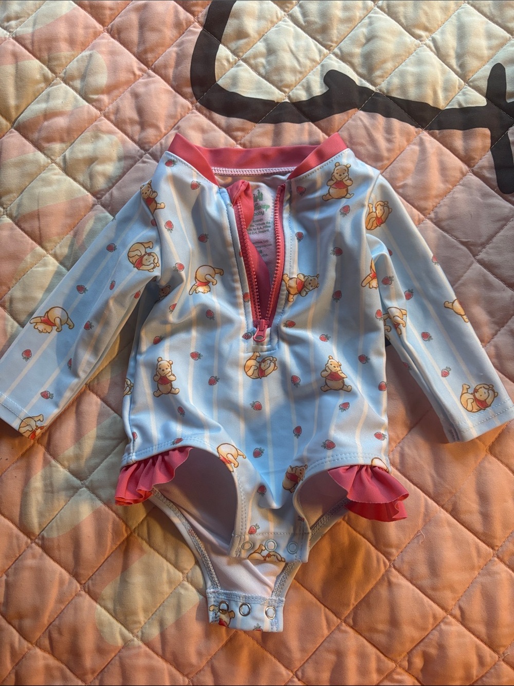 Disney Light Blue Winnie the Pooh One-Piece Swimsuit with Pink Trim
